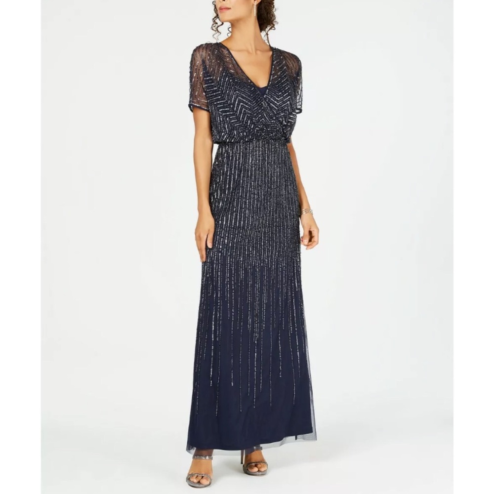 Adrianna Papell Long Wrap Surplice Beaded Gown size 6